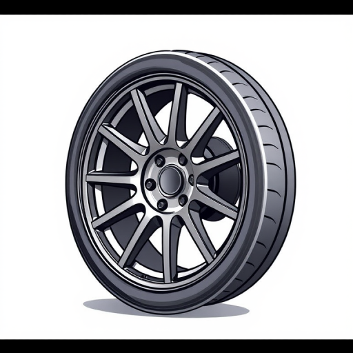 create an illustration of a detailed wheel with a 10-spoke design, use a white background, apply a soft shadow for depth, capture it with a DSLR camera at f/8 aperture, 50mm lens, ISO 100, and natural lighting to enhance the quality and clarity