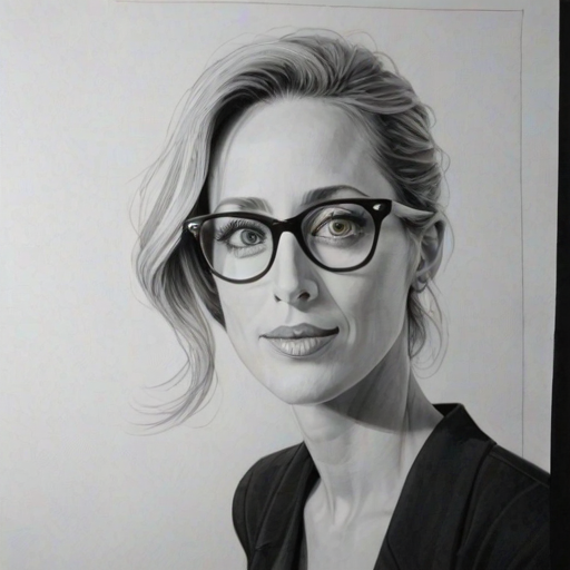 Elegant Kim Raver, pencil sketch, portrait of Enticing woman 1956s in glasses, hair style beatnik, outline, clear lines, fine lines, 8k