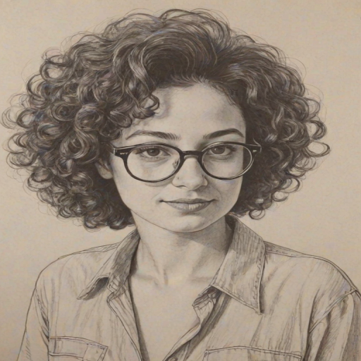 Fetching Ilana Glazer, pencil sketch, portrait of Fascinating woman 1974s in glasses, hair style beatnik, outline, clear lines, fine lines, 8k