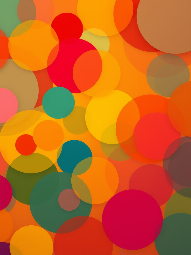 Create a vibrant abstract composition filled with overlapping circles in various bright colors; use a Canon EOS 5D Mark IV with a 50mm lens, aperture f/1.8, ISO 100, and set to a high dynamic range to enhance color saturation and detail.