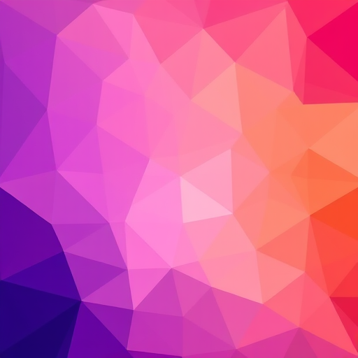 Create a high-resolution geometric abstract background with a gradient of purple, pink, and orange triangles, using a DSLR camera, 50mm lens, f/2.8 aperture, ISO 100, shot in natural light, focused on vibrant color transitions and sharp polygonal details.