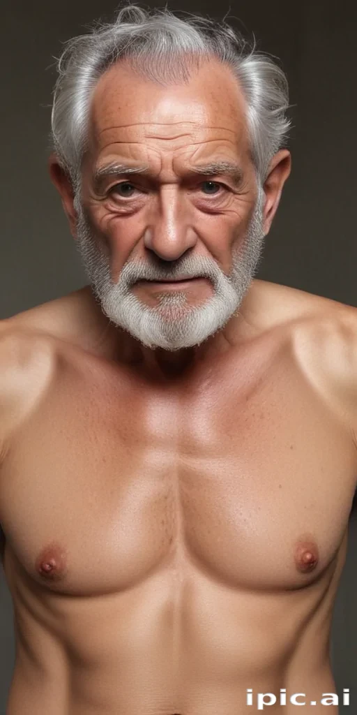 shirtless old man
