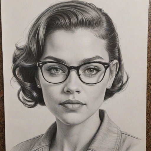 Magnificent Jesse Williams, pencil sketch, portrait of Gorgeous woman 1958s in glasses, hair style beatnik, outline, clear lines, fine lines, 8k