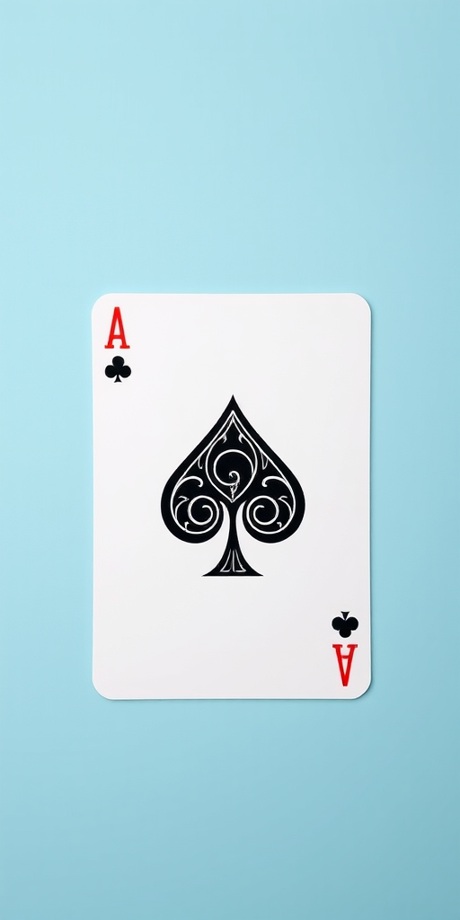 Create a high-resolution image of an Ace of Clubs playing card on a light blue background, using a DSLR camera with a 50mm lens, aperture set to f/2.8, ISO 100, and a soft-focus effect to enhance depth.