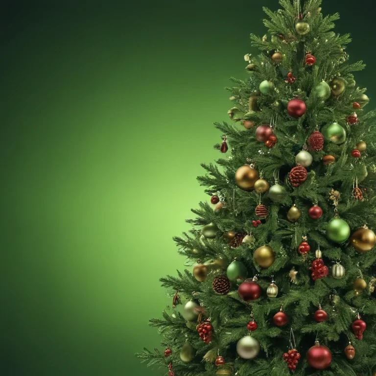 Festive Christmas Tree Adorned with Colorful Ornaments Against a Green ...