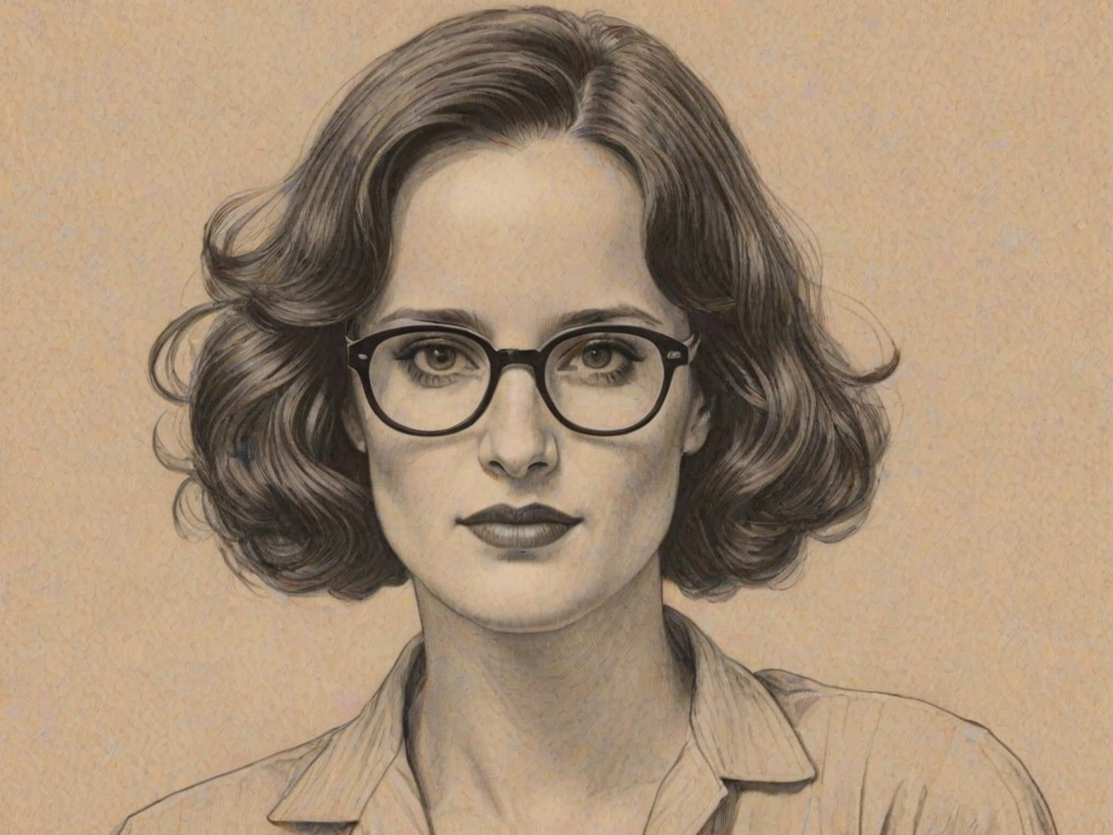 Magnificent Elizabeth Reaser, pencil sketch, portrait of Pleasing woman 1925s in glasses, hair style beatnik, outline, clear lines, fine lines, 8k
