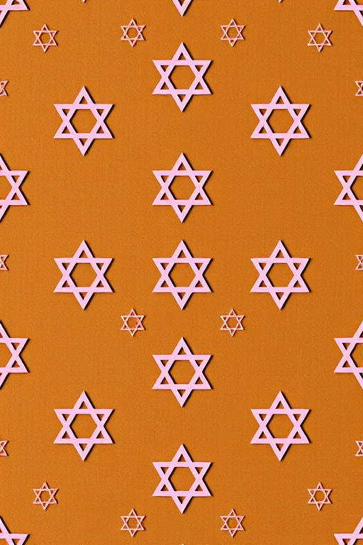 create a seamless pattern of small star of David symbols in a soft pink color on a warm brown background, taken with a Canon EOS R5, 50mm lens, f/8 aperture, ISO 100, natural light, top-down view, high-resolution digital photography