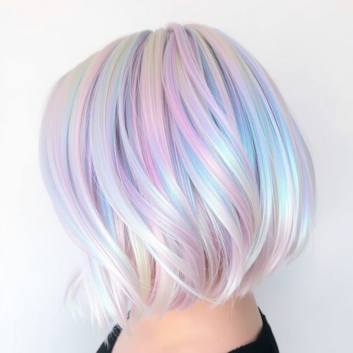 Shimmering holographic bob, named "Prismatic Aura," reflects an ever-changing array of pastel hues that shift and dance with every movement