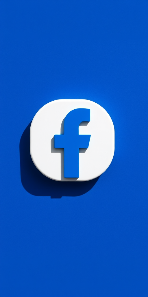 Create a high-resolution image of the Facebook logo with a clean blue and white color scheme, shot with a Canon EOS R5 at f/2.8, ISO 100, 50mm lens, natural lighting, top-down view, emphasizing clarity and vibrancy.