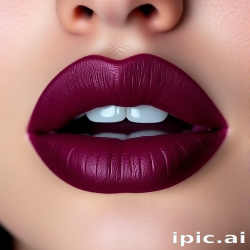 Luscious berry-stained pout boasts a matte finish, showcasing deep purple hues that fade into rich burgundy, capturing attention with its bold and dramatic appearance