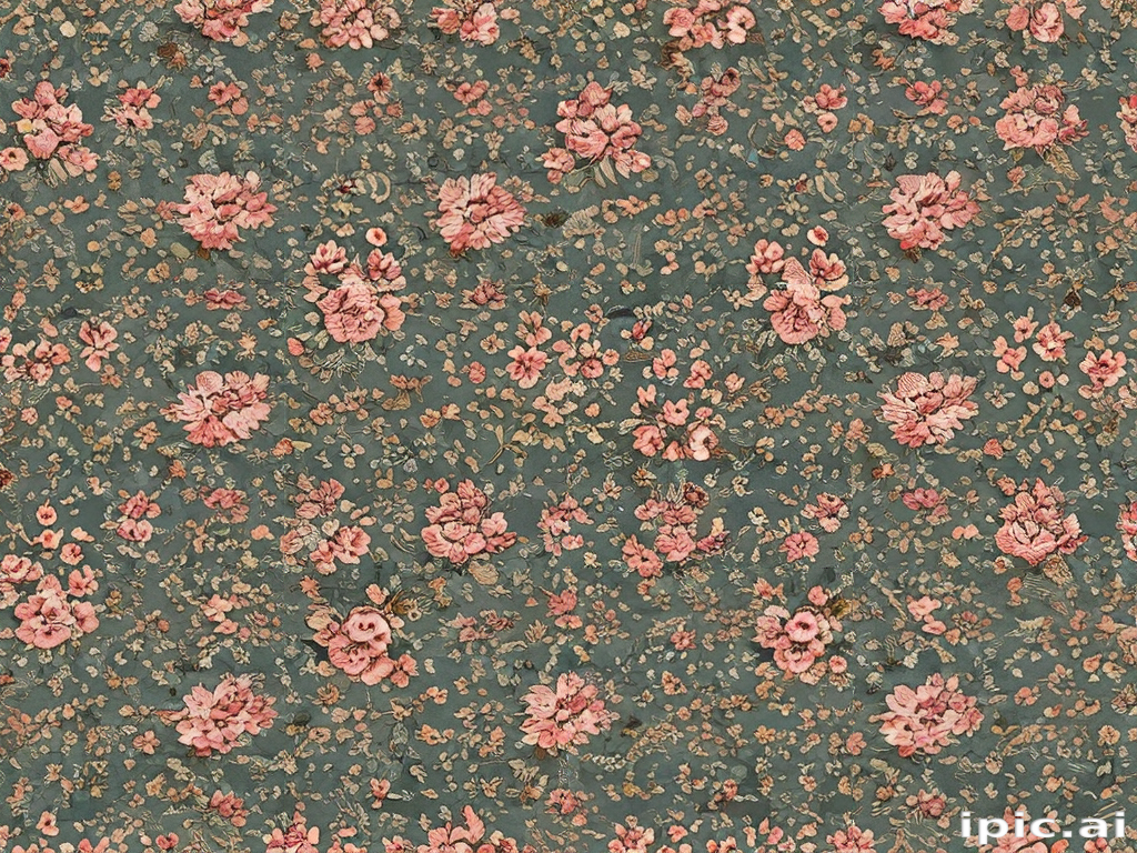 Delicate Floral Pattern Featuring Pink Roses Against a Teal Background ...