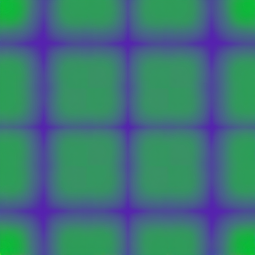 Create an image of a square grid pattern featuring alternating shades of green and purple with a smooth gradient transition between colors, captured using a DSLR camera at f/5.6 aperture, 1/125 shutter speed, ISO 100, with a top-down view and high-resolution settings for enhanced clarity.