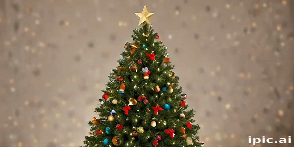 Festively Decorated Christmas Tree with Star and Colorful Ornaments ...