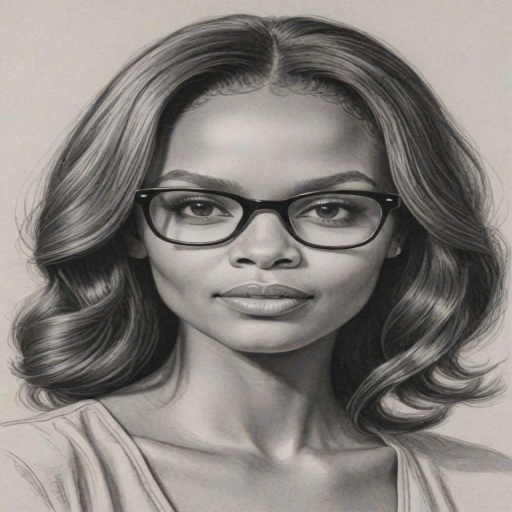 Alluring Samantha Mumba, pencil sketch, portrait of Lovely woman 1953s in glasses, hair style beatnik, outline, clear lines, fine lines, 8k