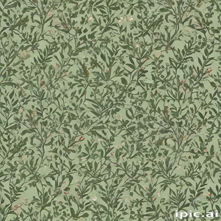 Delicate Green Floral Pattern Featuring Lush Leaves and Tiny Blossoms