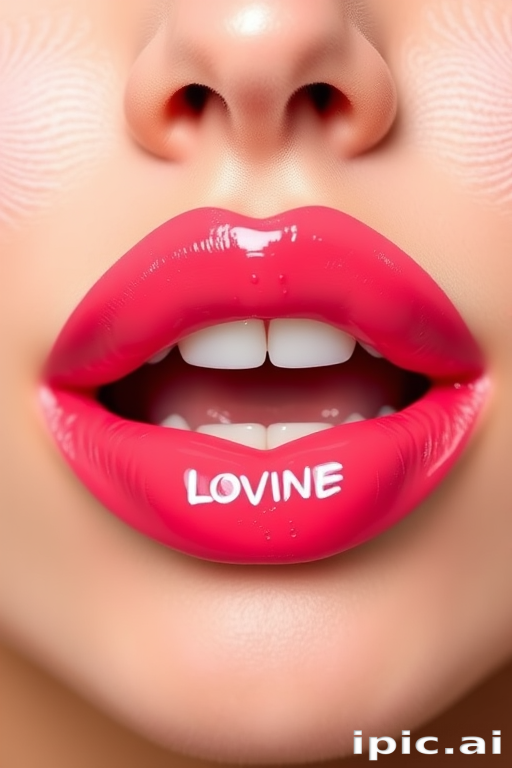 Playful "Watermelon Sorbet" lips boasting a bright, glossy pink-red hue, perfectly moisturized and plumped for a juicy appearance