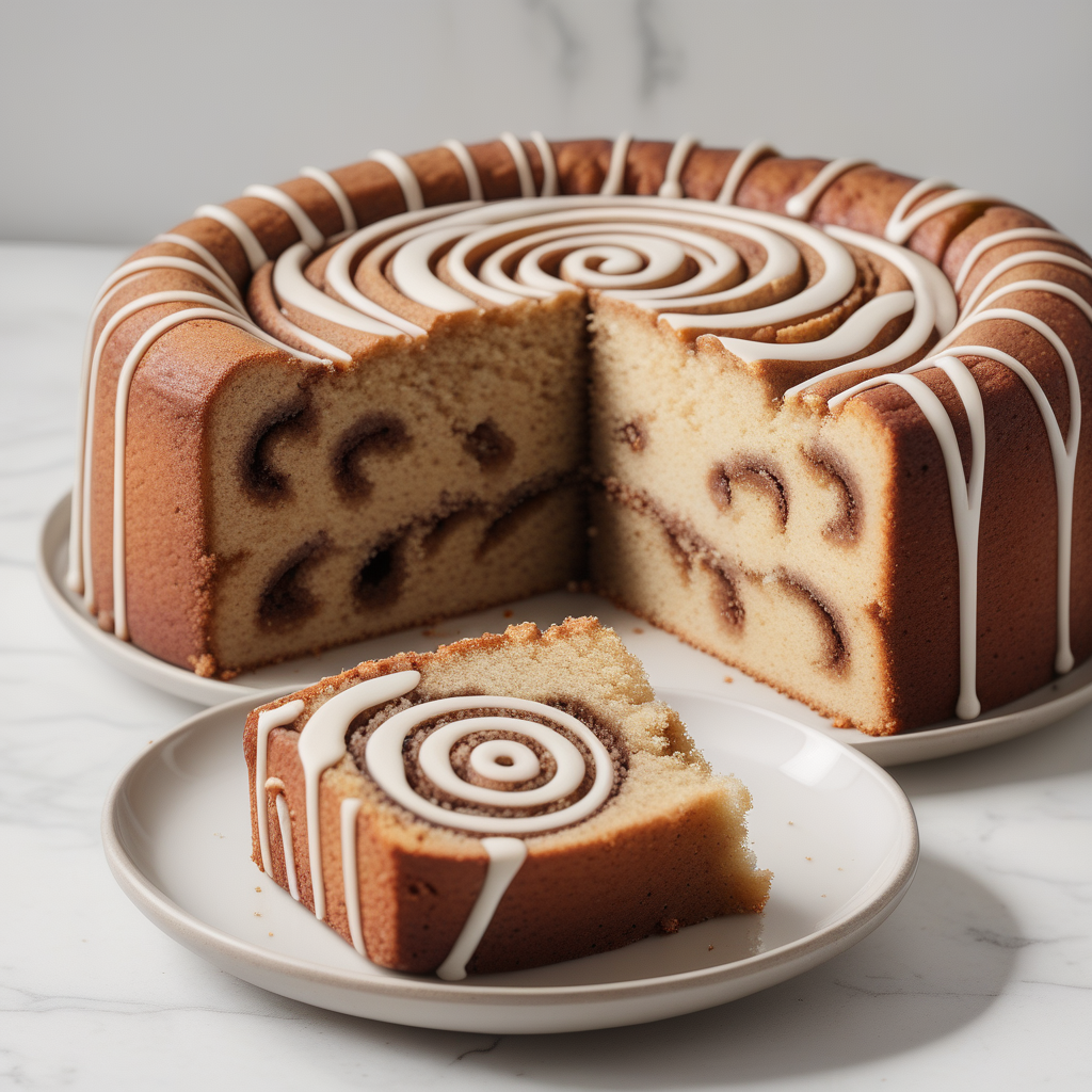 coffee cake with cross-sectional swirls