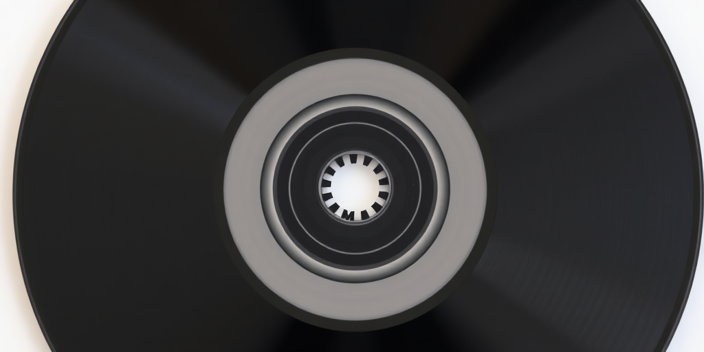 create a high-resolution image of a black CD with a gray inner ring and white center, shot with a Canon EOS 5D Mark IV, ISO 100, f/8 aperture, 50mm lens, top-down view, natural lighting for optimal clarity and detail