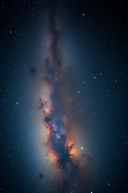 Generate a high-resolution image of a cosmic scene featuring a starry sky with swirling galaxies and nebulae, captured with a Canon EOS R5 at f/1.8, ISO 400, shutter speed 15 seconds, shot from a wide-angle view, using a astrophotography style.