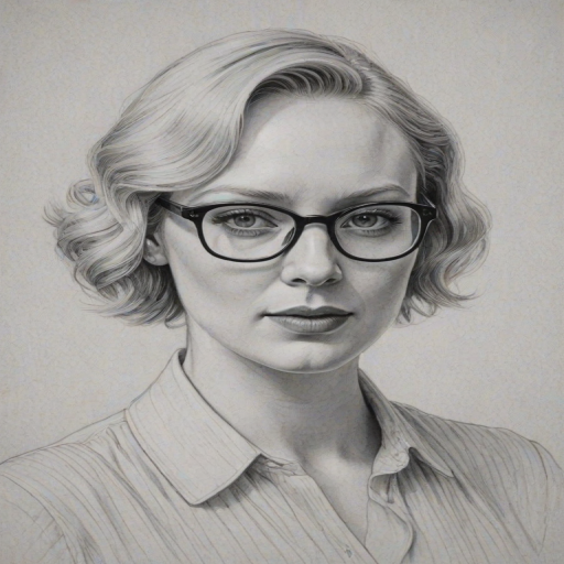 Superb Gwendoline Christie, pencil sketch, portrait of Delightful woman 1934s in glasses, hair style beatnik, outline, clear lines, fine lines, 8k