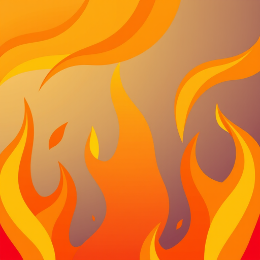 Create a vibrant illustration of stylized flames in shades of orange and yellow with smooth gradients, using a DSLR camera with a 50mm lens, f/2.8 aperture, ISO 100, capturing in bright daylight, focusing on sharp details and rich colors.