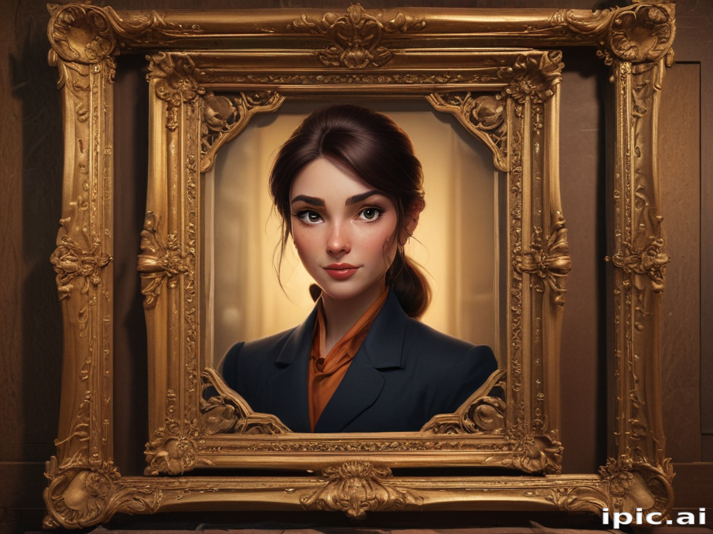 Elegant Portrait of a Young Woman in a Decorative Golden Frame