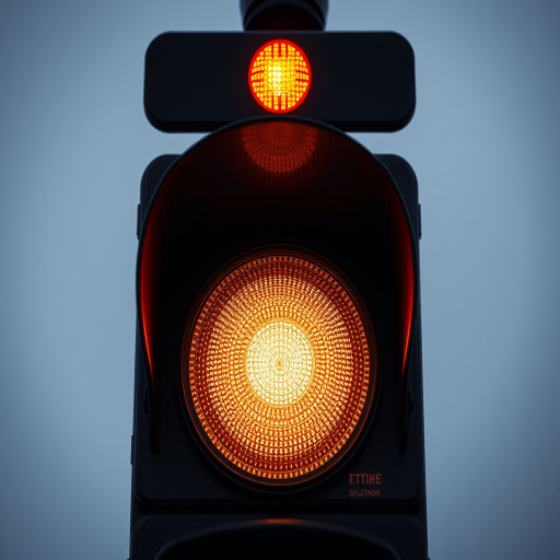 Create a high-resolution image of a traffic light with a red light at the top, a white light in the middle, and a black background, using a DSLR camera with a 50mm lens, f-stop at f/2.8, ISO 100, and a shallow depth of field to enhance clarity and emphasis on the traffic light.
