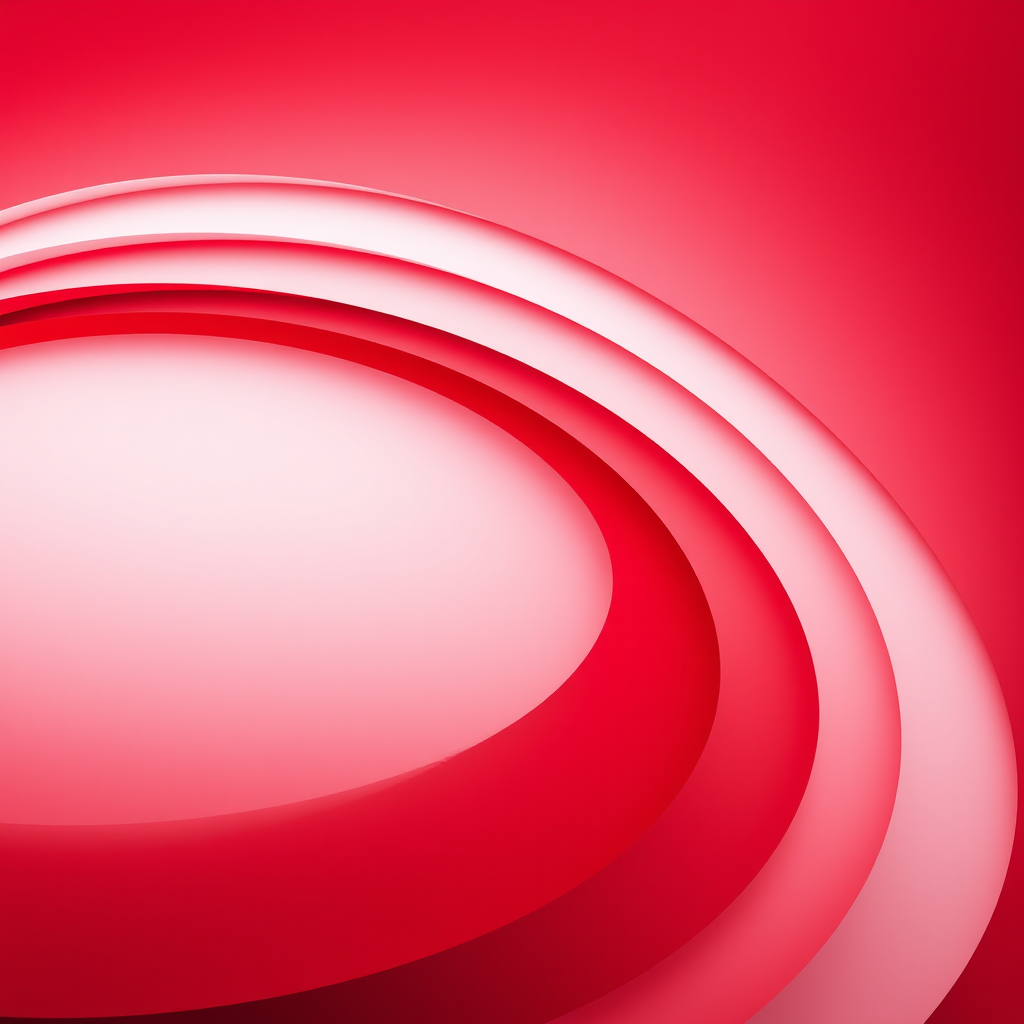Create a smooth gradient background with layers of deep red and white curves, captured using a Canon EOS R5, 50mm lens, f/2.8 aperture, ISO 100, at a slight overhead angle for dynamic composition.