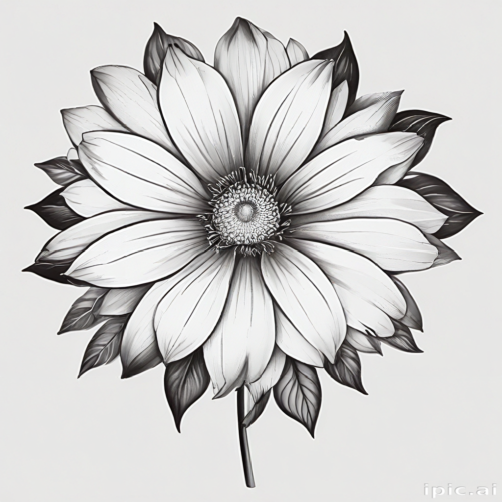 Elegant Black and White Illustration of a Detailed Sunflower Blooming ...