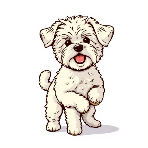 vector illustration, cute Maltipoo dog, dynamic pose, isolated on white background