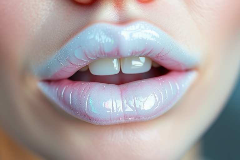 Iridescent white lip topper "Frost Queen" with opalescent shimmer and transformative effect, ideal for customizing other lip colors or creating icy looks, multi-dimensional pearl pigments