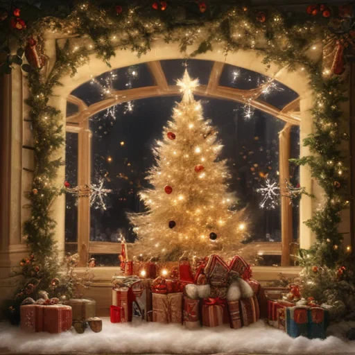 Cozy Christmas Scene with a Glowing Tree and Wrapped Gifts