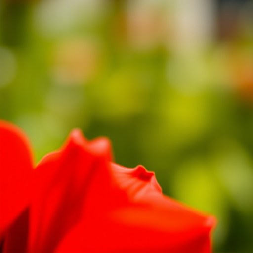 vivid close-up of a red flower with a blurred green background, f/2.8 aperture, 50mm lens, shallow depth of field, natural sunlight, high dynamic range photography, DSLR camera