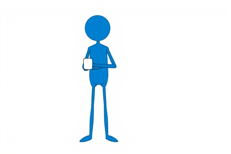 Create a high-resolution vector graphic of a blue stick figure with a broken arm in a sling standing upright, using a clean, minimalist design style, shot from a front view, with 50mm lens, f/2.8 aperture, and soft lighting for enhanced clarity.