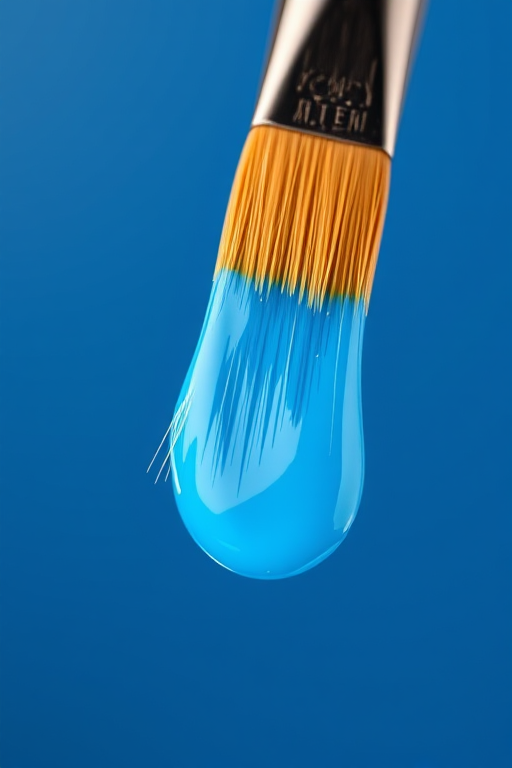 Create a highly detailed vector illustration of a paintbrush with a blue paint droplet, shot from a slight top-down angle using a macro lens at f/2.8 for shallow depth of field, ISO 100 for low noise, and natural light for vibrant colors.