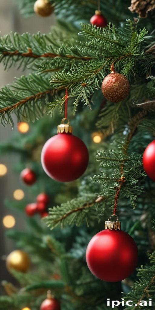 Festively Decorated Christmas Tree with Shiny Red and Gold Ornaments