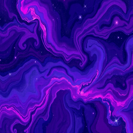 Galactic nebula swirls of deep purples, blues, and pinks blend seamlessly in a long, flowing style with glittering stardust accents, invoking the wonders of the cosmos