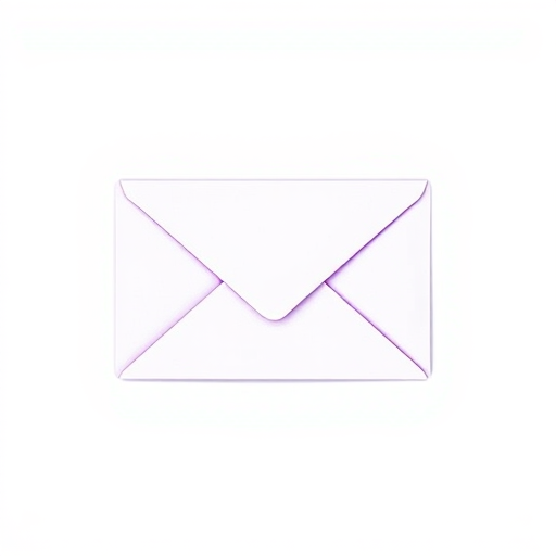 Create a high-resolution image of a simple envelope with a light purple outline on a white background, using a Canon EOS R5 camera, 50mm lens, f/2.8 aperture, 1/125 shutter speed, and soft natural lighting to enhance clarity and detail.