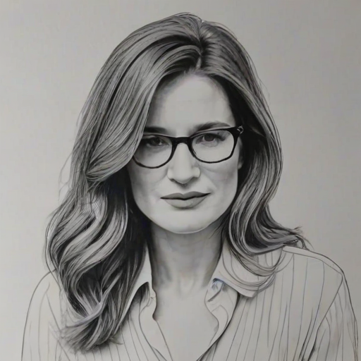 Wonderful Kathryn Hahn, pencil sketch, portrait of Ravishing woman 1974s in glasses, hair style beatnik, outline, clear lines, fine lines, 8k