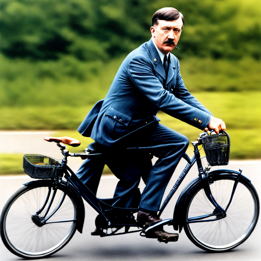 Hitler Riding Bike adolf hitler with blond curly hair riding a bike