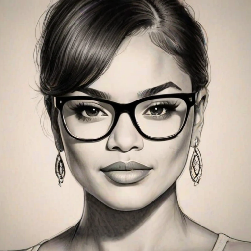 Stunning Ne-Yo, pencil sketch, portrait of Stunning woman 1921s in glasses, hair style beatnik, outline, clear lines, fine lines, 8k