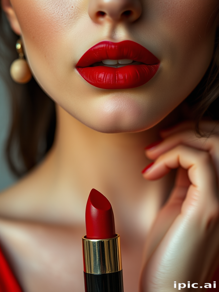 Classic red woman lips with velvet texture, embodying timeless allure and feminine power