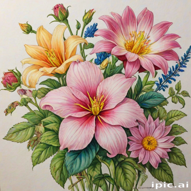 colored drawings of flowers