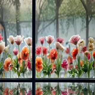 flowers behind glass wallpaper