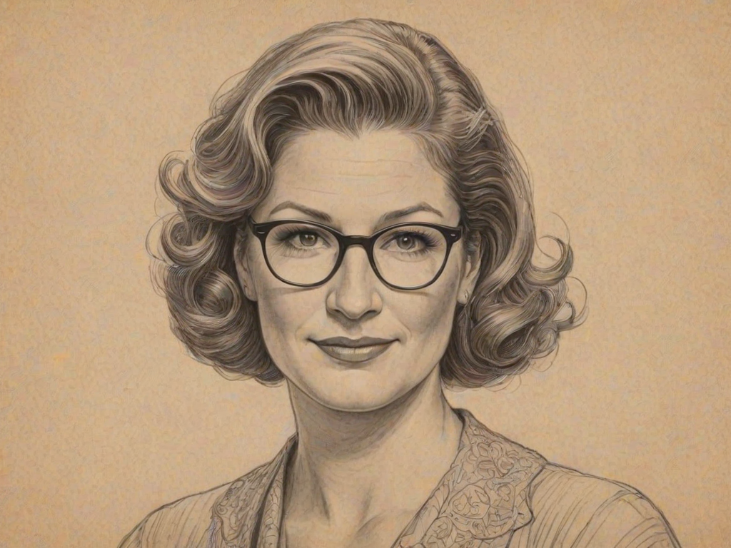 Resplendent Ana Gasteyer, pencil sketch, portrait of Charming woman 1926s in glasses, hair style beatnik, outline, clear lines, fine lines, 8k