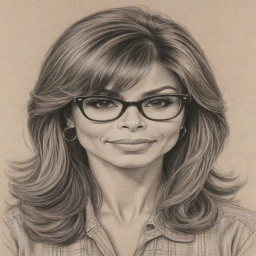 Delightful Paula Abdul, pencil sketch, portrait of Attractive woman 1959s in glasses, hair style beatnik, outline, clear lines, fine lines, 8k