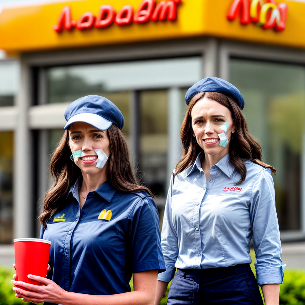 realistic picture of jacinda ardern as mcdonald's employee in mcdonald ...