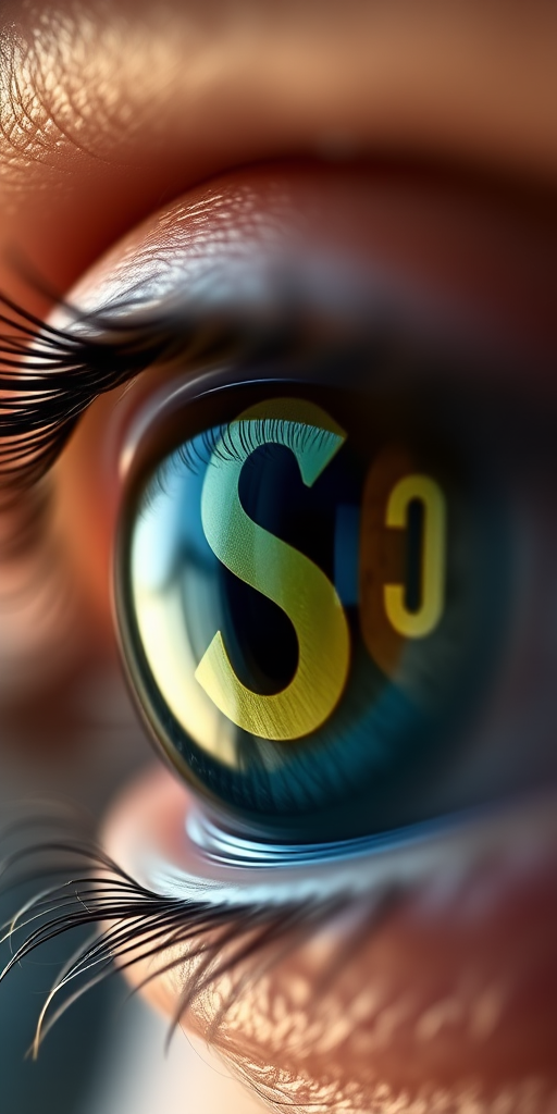 close-up of a human eye reflecting a dollar sign, macro lens, f/1.8 aperture, 100mm focal length, natural lighting, shallow depth of field, high dynamic range, soft focus background, DSLR camera