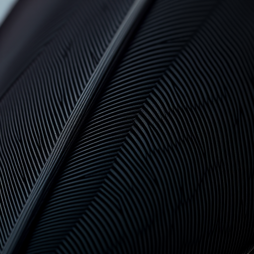 high-resolution image of a black feather with intricate details, captured using a Canon EOS 5D Mark IV, 50mm lens, aperture f/2.8, ISO 100, natural light, focus on texture and fine lines of the feather