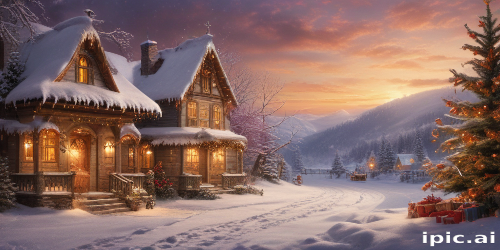 A Cozy Winter Evening at a Snow-Covered Mountain Cottage with Holiday ...